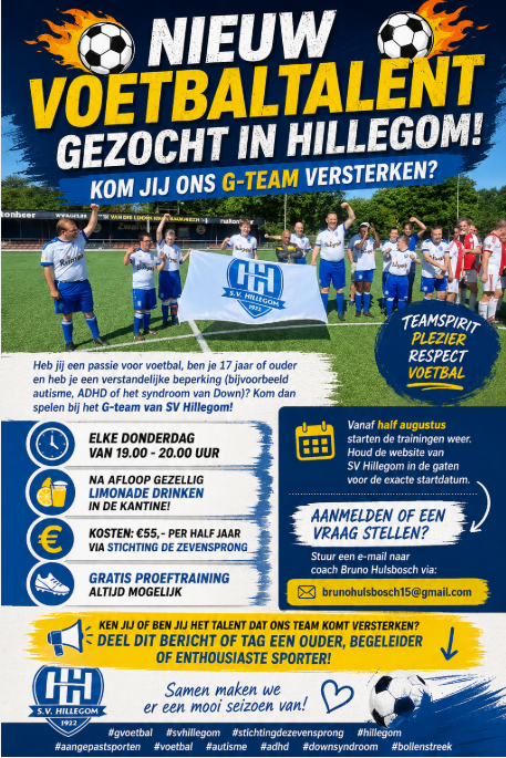 Kom voetballen bij het G-Team van SV Hillegom!!